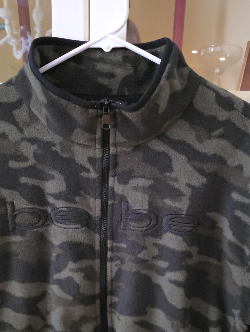 bebe Ladies's Olive and Black Camouflage Zip-Up Fleece Jacket